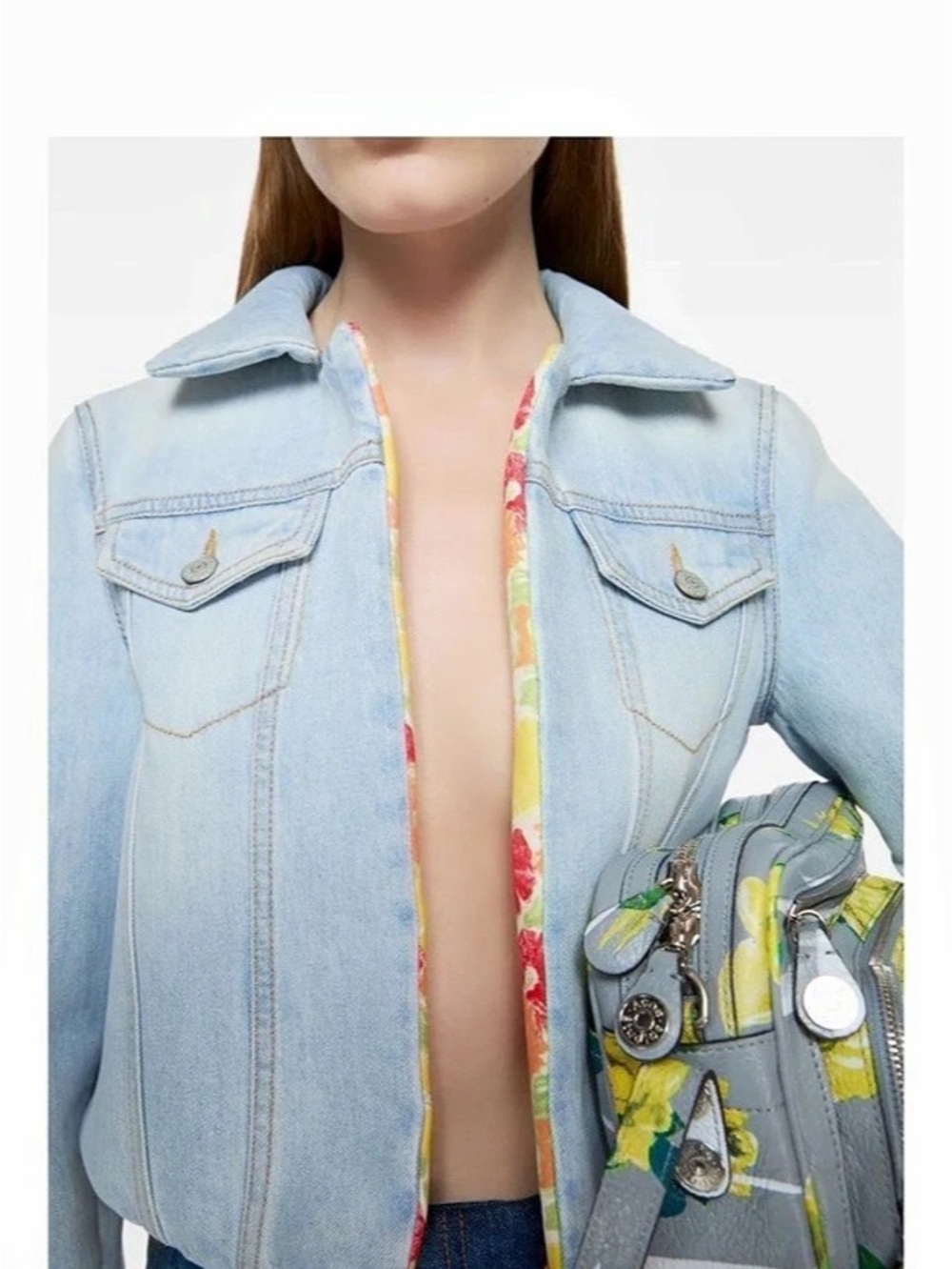 Acne Studios Floral-Lining Padded Denim Jacket Blue